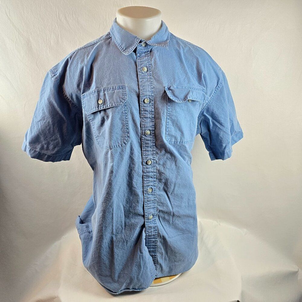 LL Bean Shirt Mens 2XL Blue Sunwashed Canvas Button Up Casual Outdoors Pockets